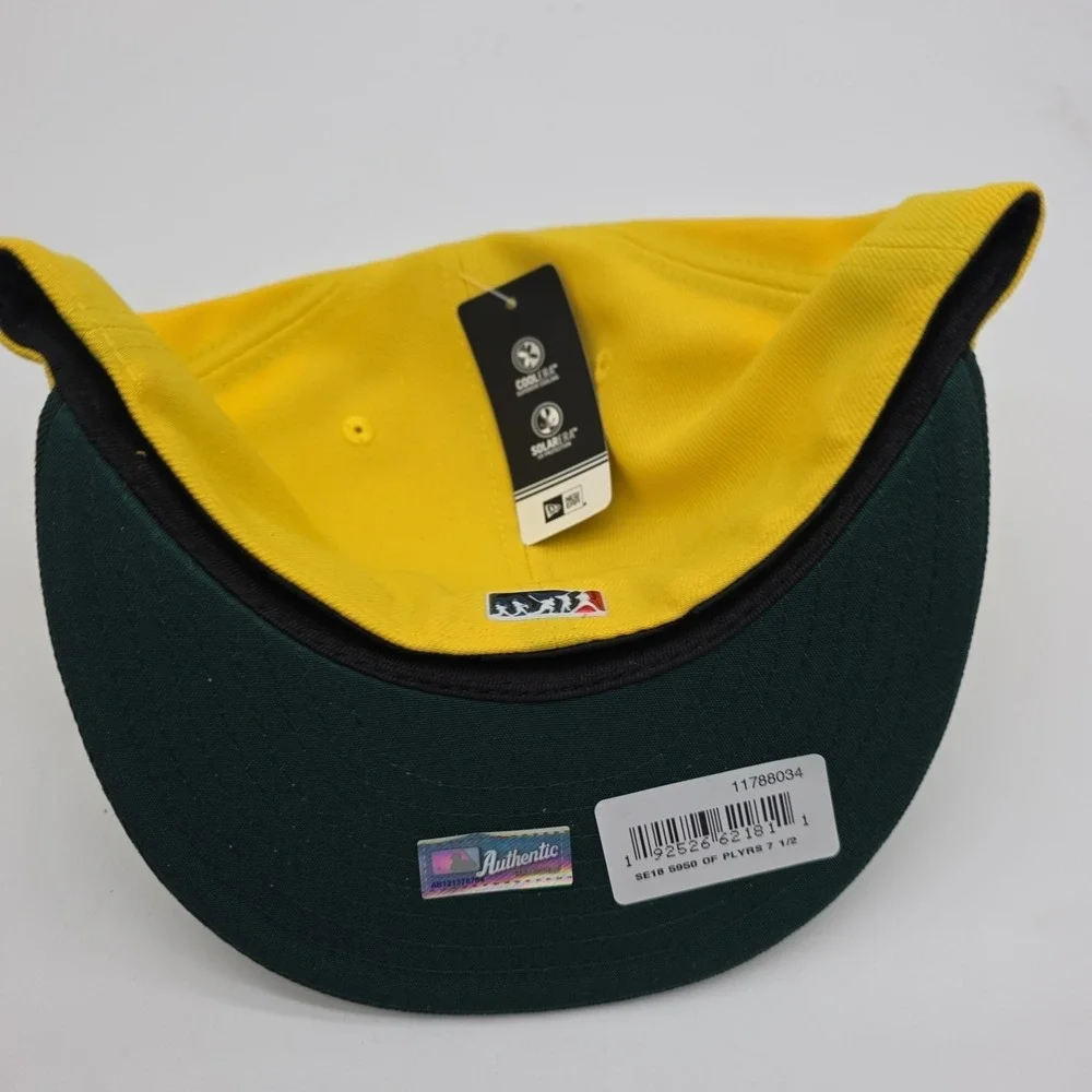 New Era 59FIFTY Oakland Athletics A's Fitted Hat 7‎ 1/2 Yellow Green MLB Cap NWT